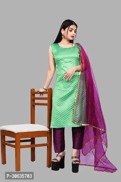 Elegant Green Banarasi Silk Jacquard Weave Dress Material with Dupatta For Women