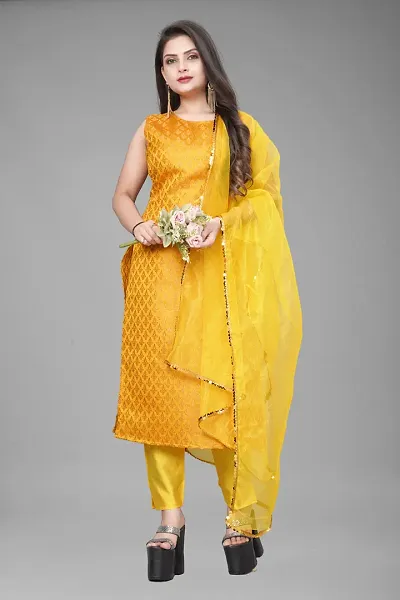 Elegant Jacquard Jacquard Weave Dress Material With Dupatta For Women