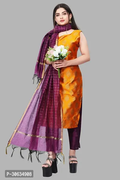 Elegant Orange Banarasi Silk Jacquard Weave Dress Material with Dupatta For Women