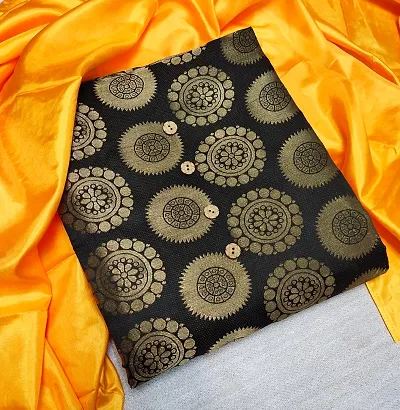 Fancy Gold Printed Banarasi Silk Dress Material Without Dupatta