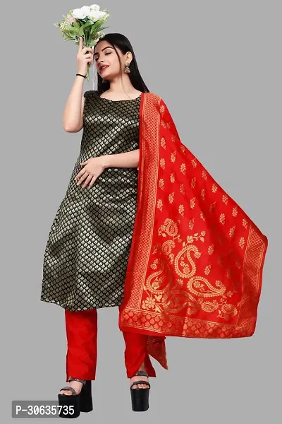 Elegant Black Banarasi Silk Jacquard Weave Dress Material with Dupatta For Women-thumb0