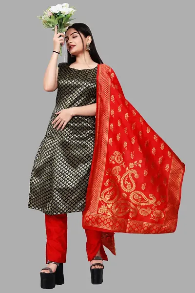 Elegant Banarasi Silk Jacquard Weave Dress Material with Dupatta For Women