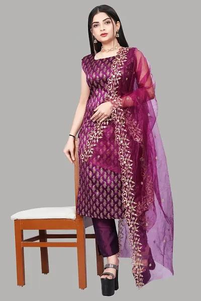 Stylish Fancy Jacquard Unstitched Dress Material Top With Bottom And Dupatta Set For Women