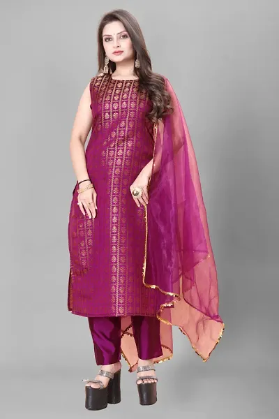 Stylish Banarasi Silk Jacquard Unstitched Suit