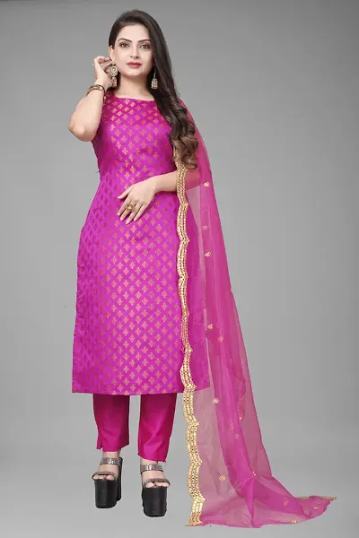 Elegant Jacquard Jacquard Weave Dress Material With Dupatta For Women