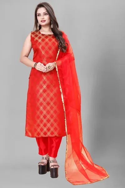 Elegant Banarasi Silk Jacquard Weave Dress Material with Dupatta For Women