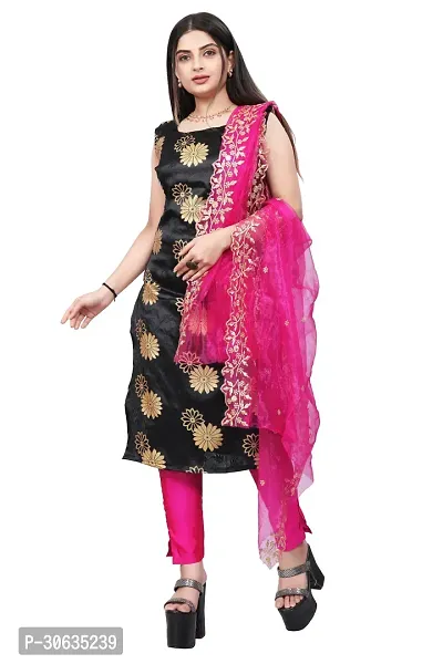 Elegant Black Banarasi Silk Jacquard Weave Dress Material with Dupatta For Women-thumb0