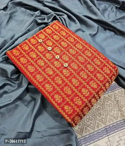 Elegant Red Banarasi Silk Jacquard Dress Material without Dupatta For Women