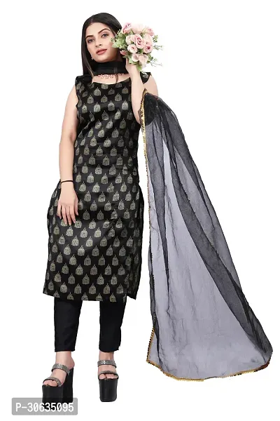 Elegant Black Banarasi Silk Jacquard Weave Dress Material with Dupatta For Women