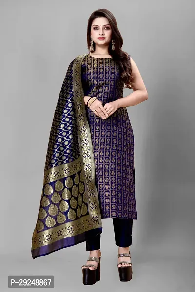 Elegant Banarasi Silk Jacquard Dress Material with Dupatta For Women-thumb0