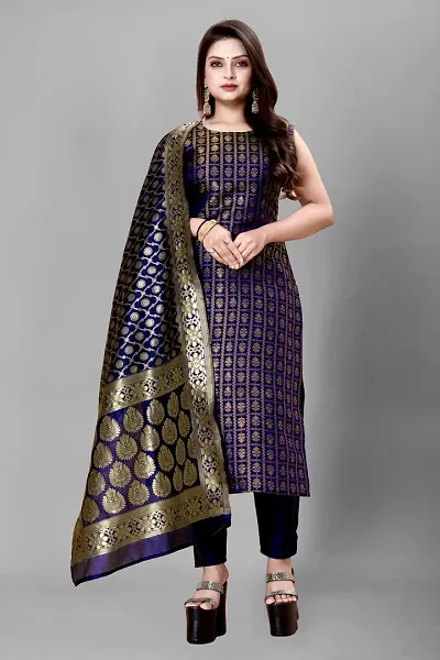 Elegant Banarasi Silk Jacquard Weave Dress Material with Dupatta For Women