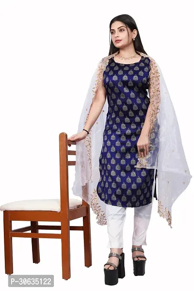 Elegant Navy Blue Banarasi Silk Jacquard Weave Dress Material with Dupatta For Women