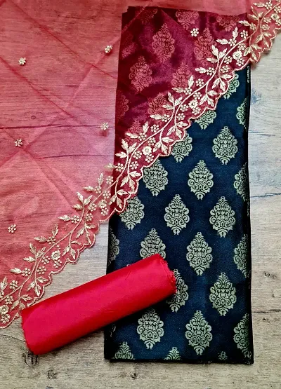 Fancy Banarasi Silk Unstitched Suit With Duppata