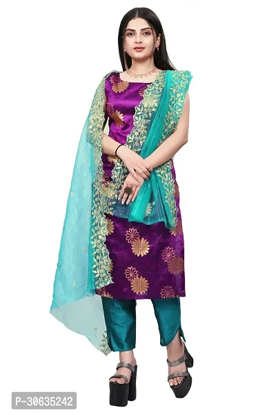 Elegant Purple Banarasi Silk Jacquard Weave Dress Material with Dupatta For Women