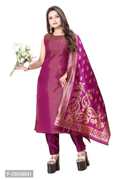 Elegant Banarasi Silk Jacquard Dress Material with Dupatta For Women-thumb0