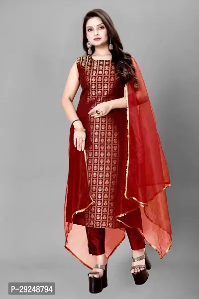 Elegant Banarasi Silk Jacquard Dress Material with Dupatta For Women-thumb0