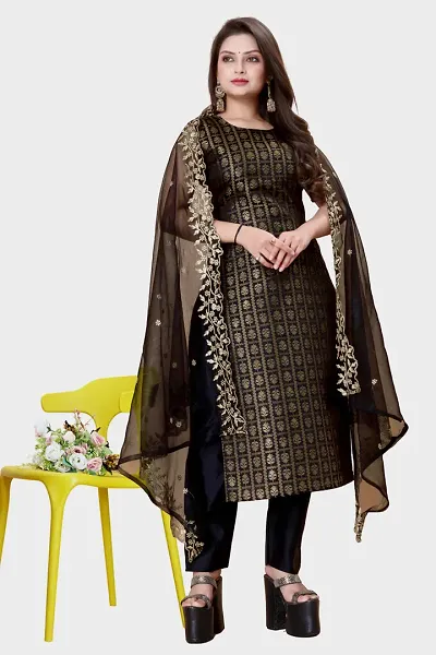 Stylish Banarasi Silk Jacquard Unstitched Suit