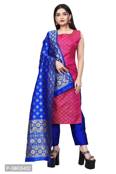 Elegant Pink Banarasi Silk Jacquard Weave Dress Material with Dupatta For Women