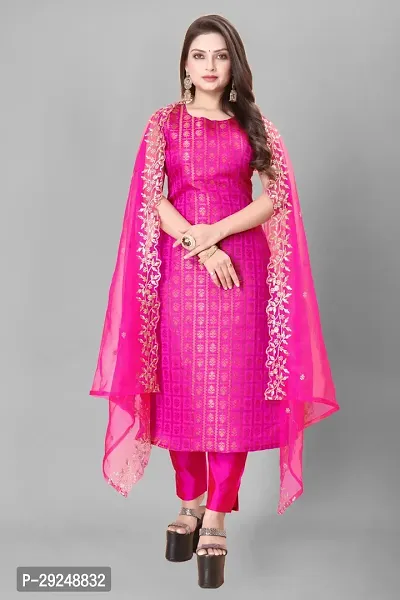 Elegant Banarasi Silk Jacquard Dress Material with Dupatta For Women