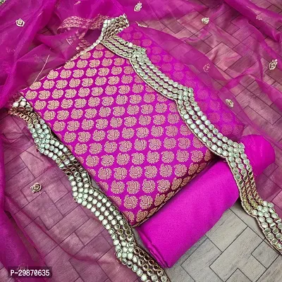 Elegant Pink Banarasi Silk Jacquard Weave Dress Material with Dupatta For Women