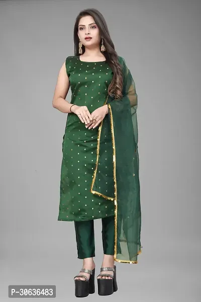 Elegant Green Banarasi Silk Jacquard Weave Dress Material with Dupatta For Women