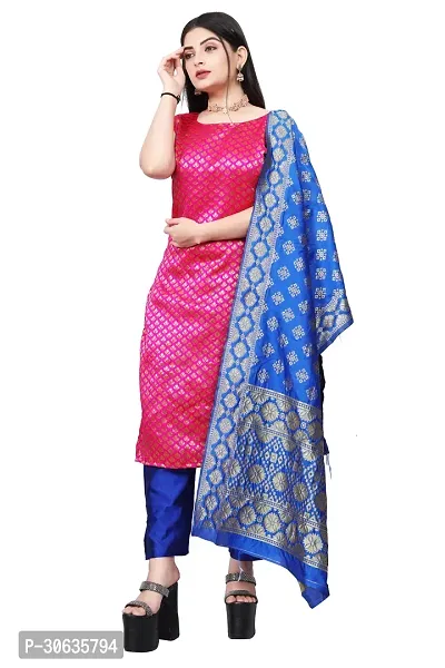 Elegant Pink Banarasi Silk Jacquard Weave Dress Material with Dupatta For Women-thumb0