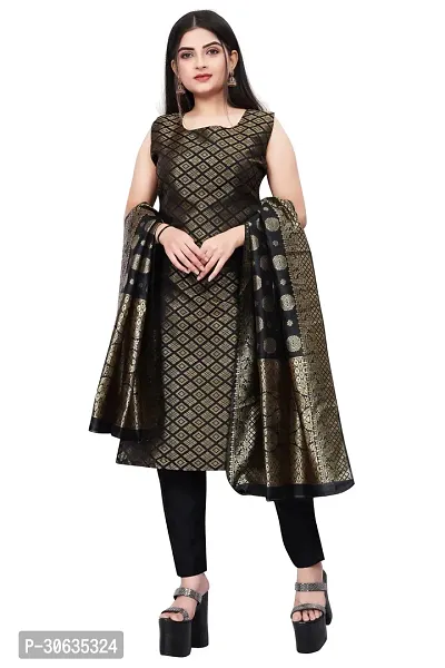 Elegant Black Banarasi Silk Jacquard Weave Dress Material with Dupatta For Women