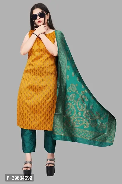 Elegant Yellow Banarasi Silk Jacquard Weave Dress Material with Dupatta For Women