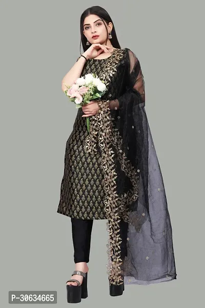 Elegant Black Banarasi Silk Jacquard Weave Dress Material with Dupatta For Women