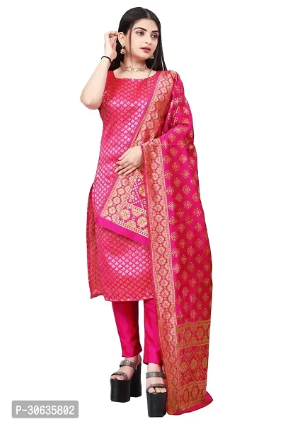 Elegant Pink Banarasi Silk Jacquard Weave Dress Material with Dupatta For Women-thumb0