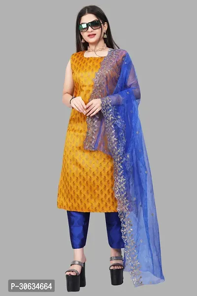 Elegant Yellow Banarasi Silk Jacquard Weave Dress Material with Dupatta For Women