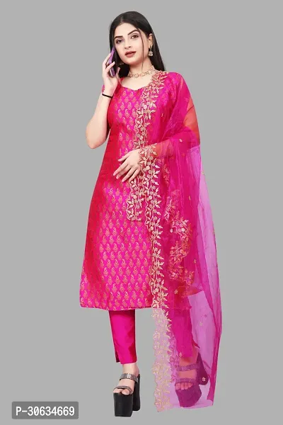 Elegant Pink Banarasi Silk Jacquard Weave Dress Material with Dupatta For Women