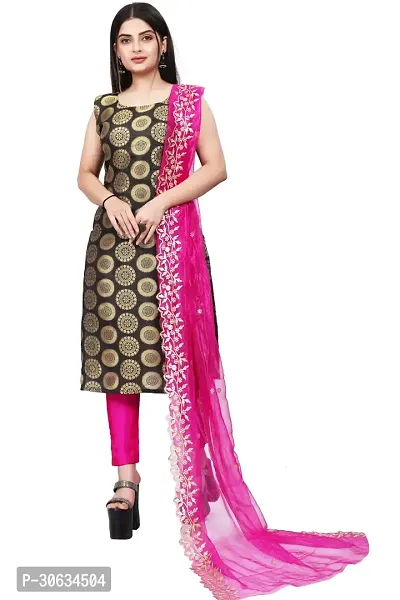 Elegant Black Banarasi Silk Jacquard Weave Dress Material with Dupatta For Women-thumb0