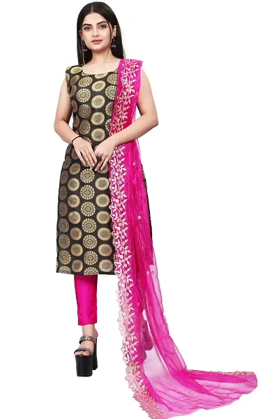 Stylish Fancy Jacquard Unstitched Dress Material Top With Bottom And Dupatta Set For Women