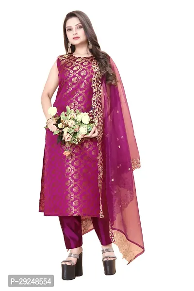 Elegant Banarasi Silk Jacquard Dress Material with Dupatta For Women-thumb0