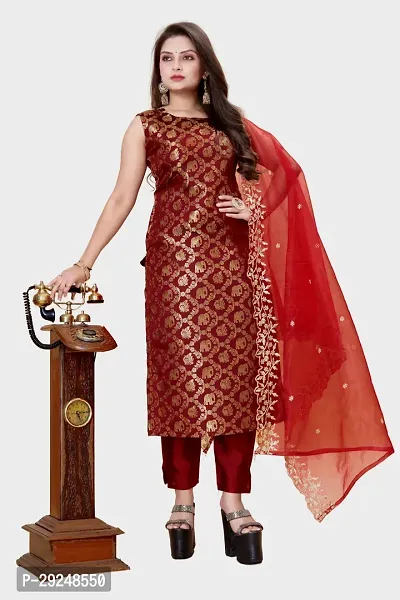 Elegant Banarasi Silk Jacquard Dress Material with Dupatta For Women-thumb0