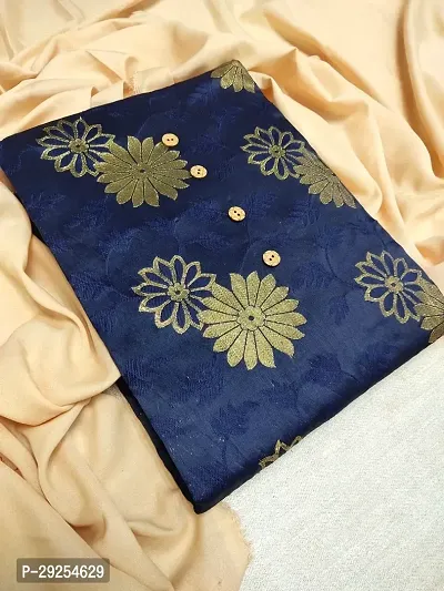 Elegant Navy Blue Banarasi Silk Jacquard Suit Dress Material without Dupatta For Women