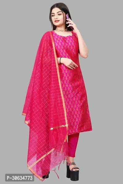 Elegant Pink Banarasi Silk Jacquard Weave Dress Material with Dupatta For Women