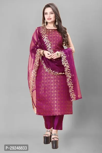 Elegant Banarasi Silk Jacquard Dress Material with Dupatta For Women-thumb0