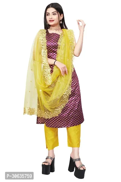 Elegant Purple Banarasi Silk Jacquard Weave Dress Material with Dupatta For Women