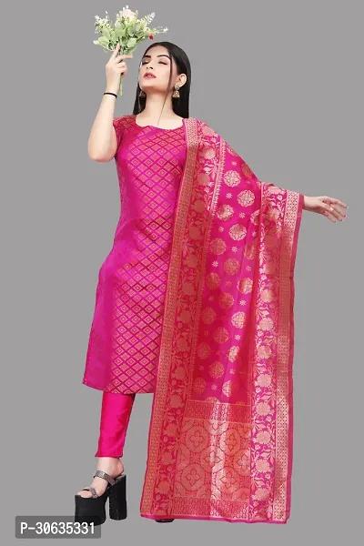 Elegant Pink Banarasi Silk Jacquard Weave Dress Material with Dupatta For Women