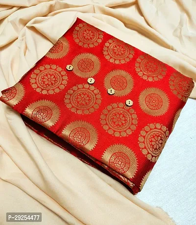 Elegant Red Banarasi Silk Jacquard Suit Dress Material without Dupatta For Women