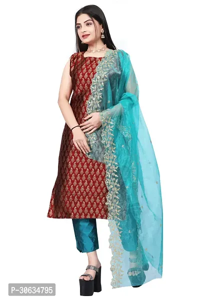 Elegant Maroon Banarasi Silk Jacquard Weave Dress Material with Dupatta For Women