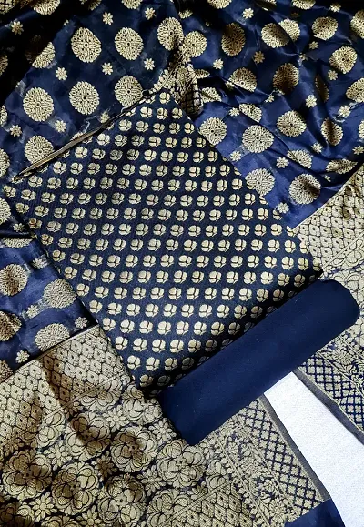 Trendy Womens Banarasi Silk Jacquard Weaves Dress Material With Dupatta