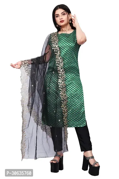 Elegant Green Banarasi Silk Jacquard Weave Dress Material with Dupatta For Women