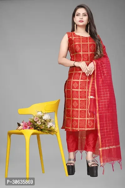 Elegant Red Banarasi Silk Jacquard Weave Dress Material with Dupatta For Women