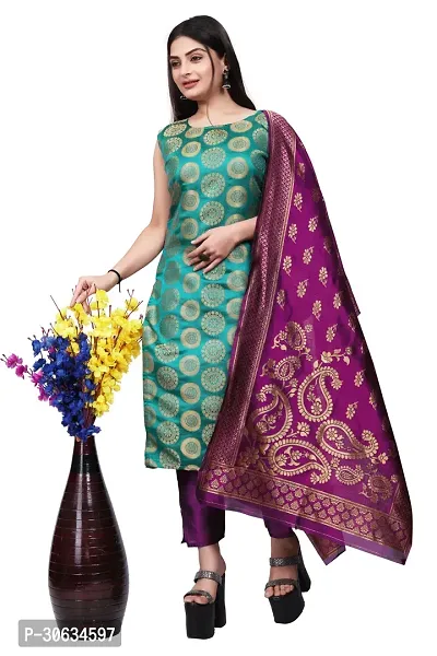 Elegant Green Banarasi Silk Jacquard Weave Dress Material with Dupatta For Women-thumb0