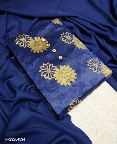 Elegant Navy Blue Banarasi Silk Jacquard Suit Dress Material without Dupatta For Women-thumb0