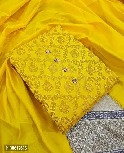 Elegant Yellow Banarasi Silk Jacquard Dress Material without Dupatta For Women