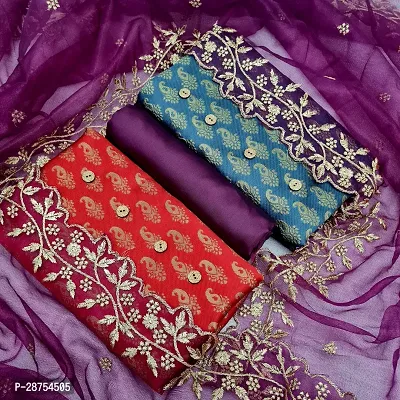 Elegant Multicoloured Banarasi Silk Jacquard Weave 2 Kurta 1 Bottom 1 Dupatta  Dress Material For Women